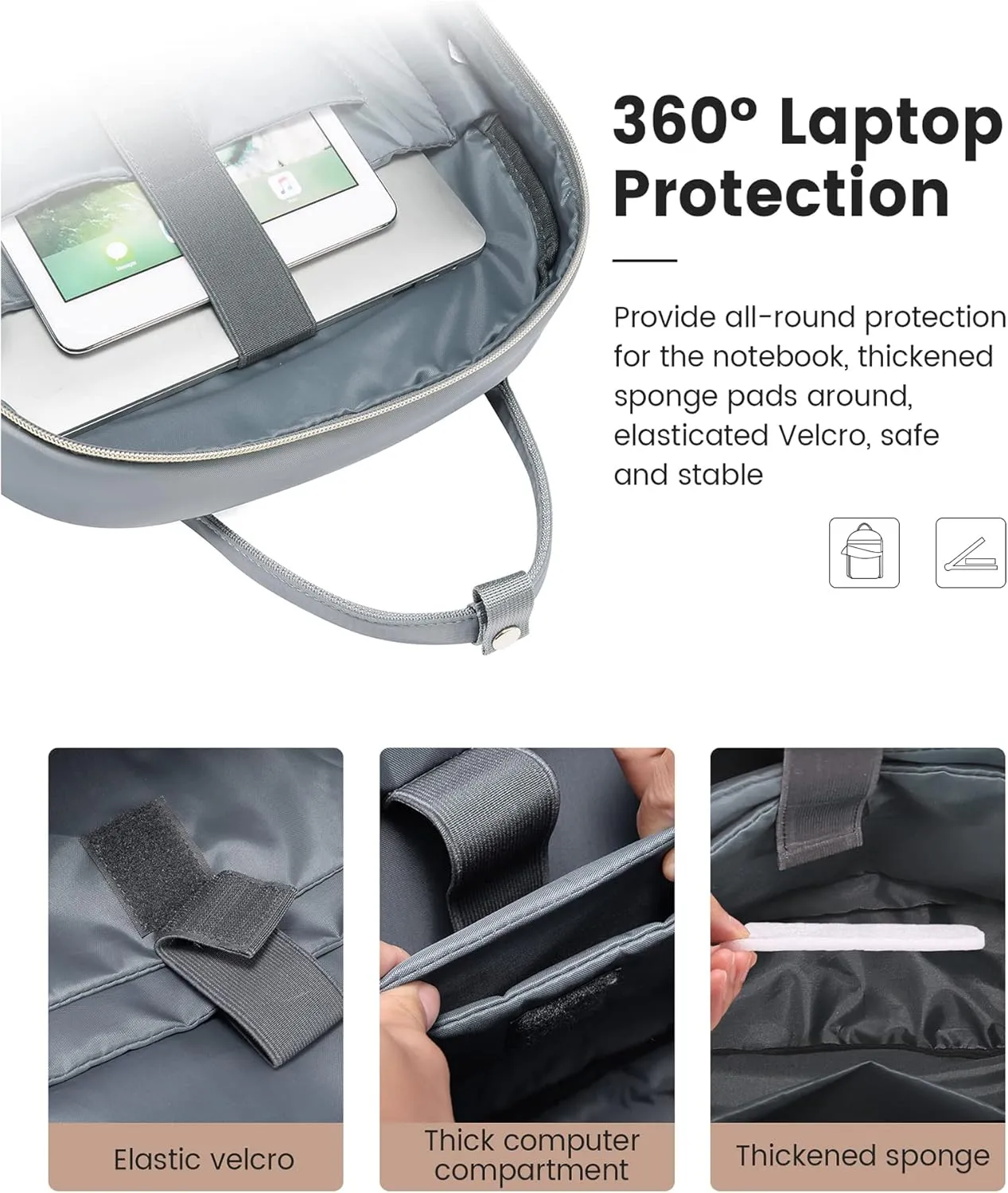 LOVEVOOK Laptop Backpack for Women, 15.6 Inch, Grey, Water Resistant, Lightweight, USB Charging, Quilted Commuter Backpack, 27 Layer Capacity