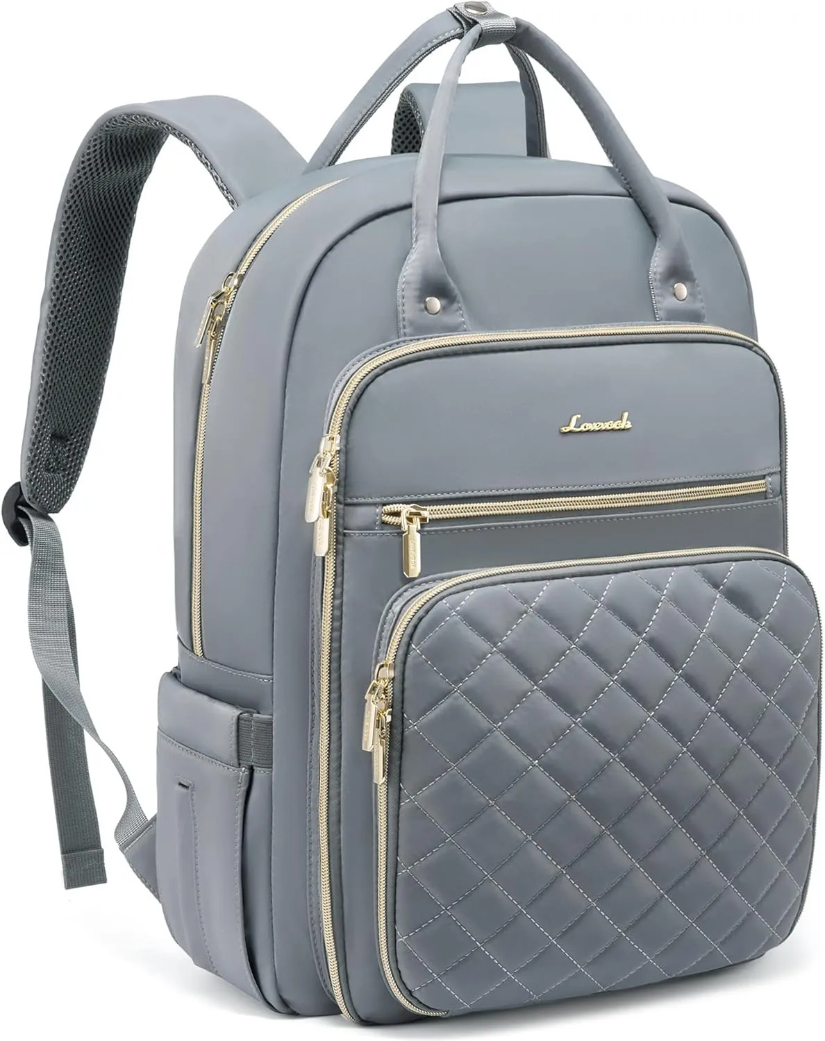 LOVEVOOK Laptop Backpack for Women, 15.6 Inch, Grey, Water Resistant, Lightweight, USB Charging, Quilted Commuter Backpack, 27 Layer Capacity
