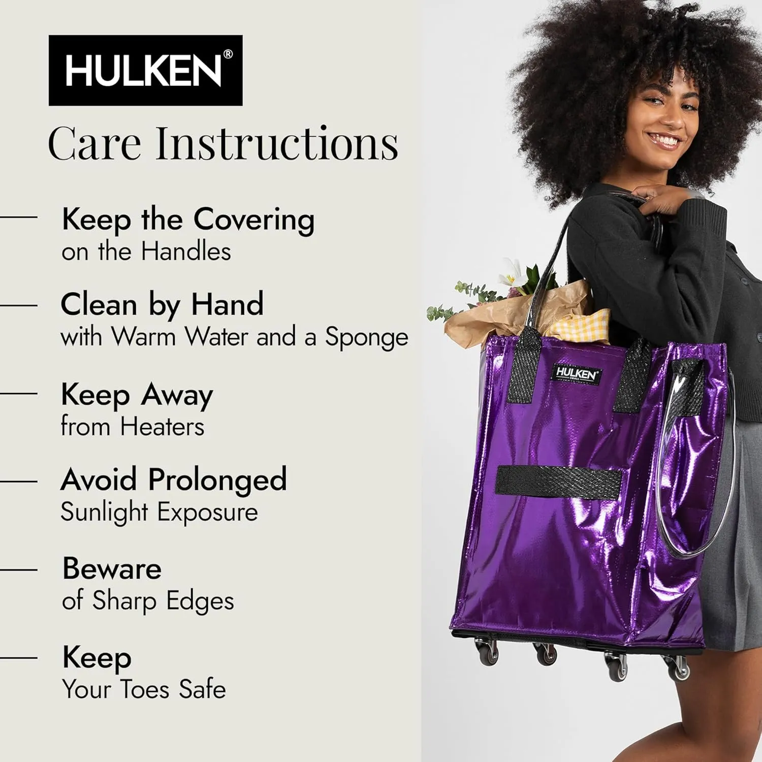 (Medium, Ultraviolet Reusable Grocery Bag On Wheels, Shopping Trolley, Rolling Tote, Zipper Closure, Lightweight, Carries Up to 66 lb, Folds Flat, Unbreakable Handles