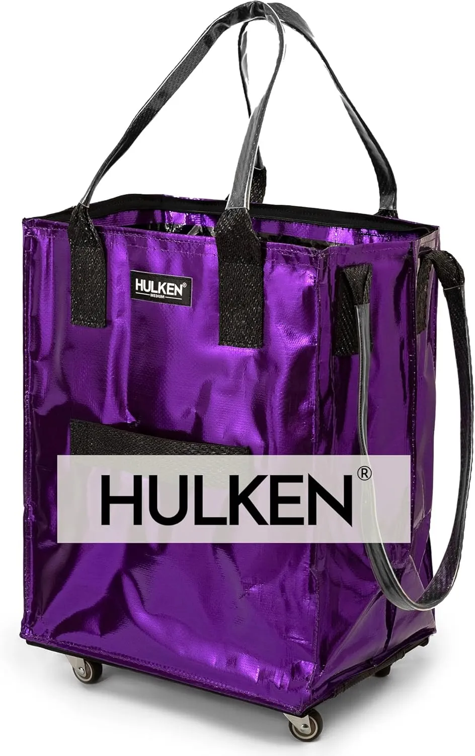 (Medium, Ultraviolet Reusable Grocery Bag On Wheels, Shopping Trolley, Rolling Tote, Zipper Closure, Lightweight, Carries Up to 66 lb, Folds Flat, Unbreakable Handles