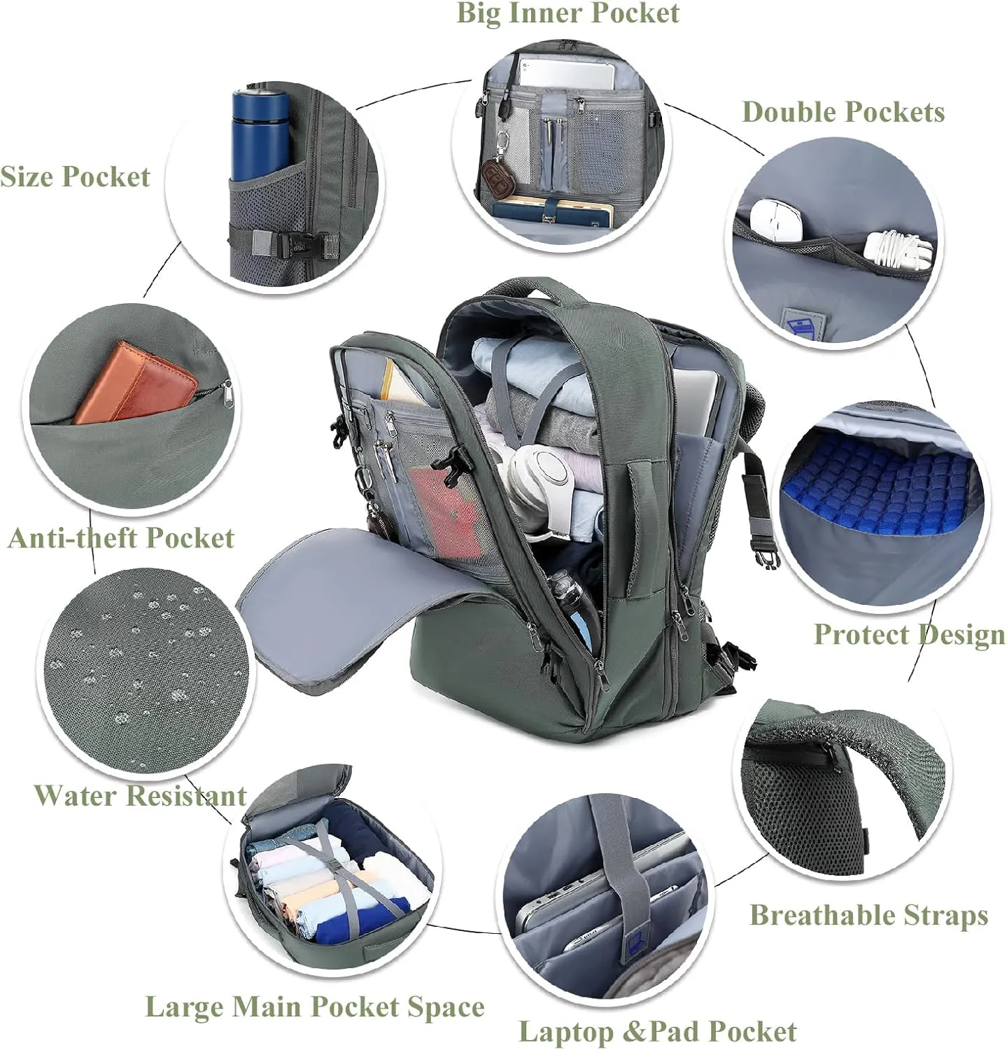 MOLNIA Large Travel Backpack for Men Women,Waterproof Carry On Backpack,Laptop Backpack for College Travel Daily Work