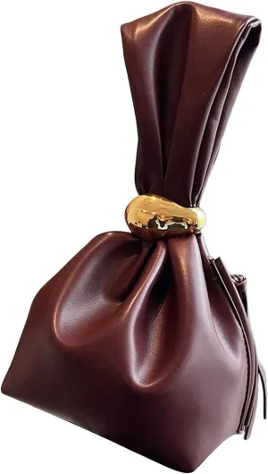 OYOANGLE Women's Vintage Knot Clutch Purse Ruched Leather Wristlet Handgbag Zipper Closure Evening Bags