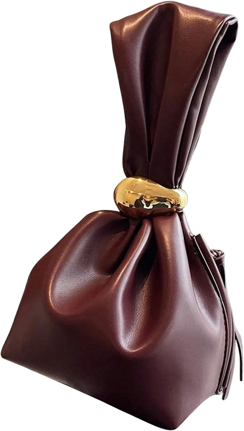OYOANGLE Women's Vintage Knot Clutch Purse Ruched Leather Wristlet Handgbag Zipper Closure Evening Bags