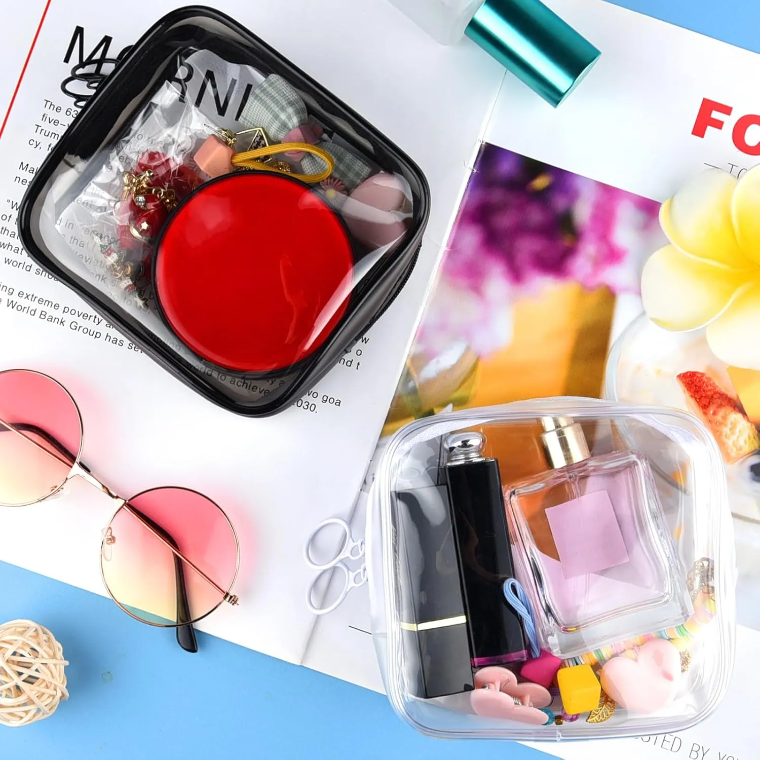 PLULON Small Clear Travel Toiletry Bag - TSA Approved Mini Make Up Zipper Pouch Cosmetic Bag for Women & Men's Purse Essentials
