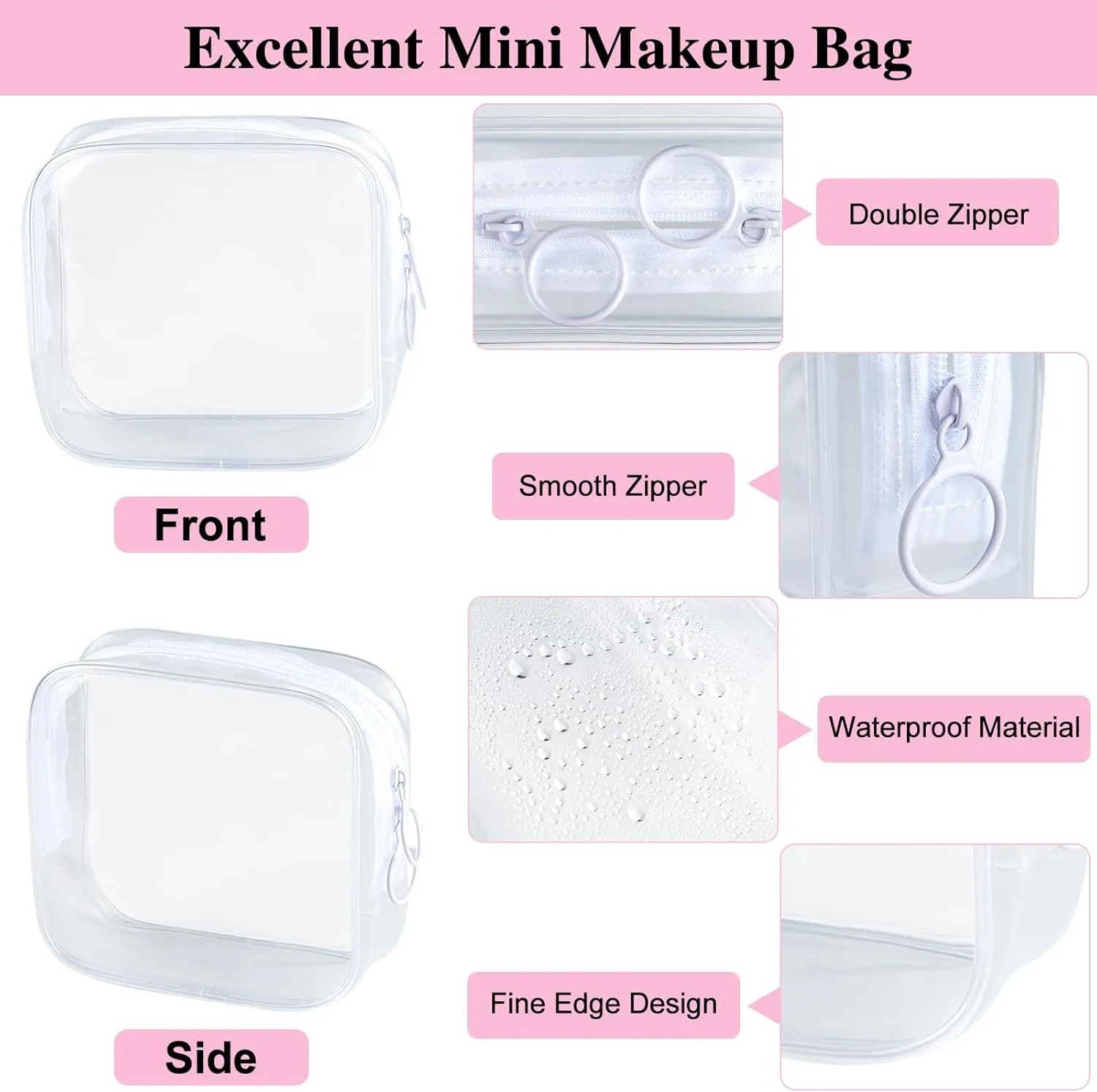 PLULON Small Clear Travel Toiletry Bag - TSA Approved Mini Make Up Zipper Pouch Cosmetic Bag for Women & Men's Purse Essentials