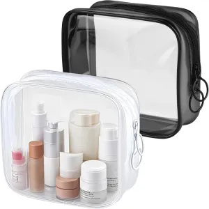 PLULON Small Clear Travel Toiletry Bag - TSA Approved Mini Make Up Zipper Pouch Cosmetic Bag for Women & Men's Purse Essentials