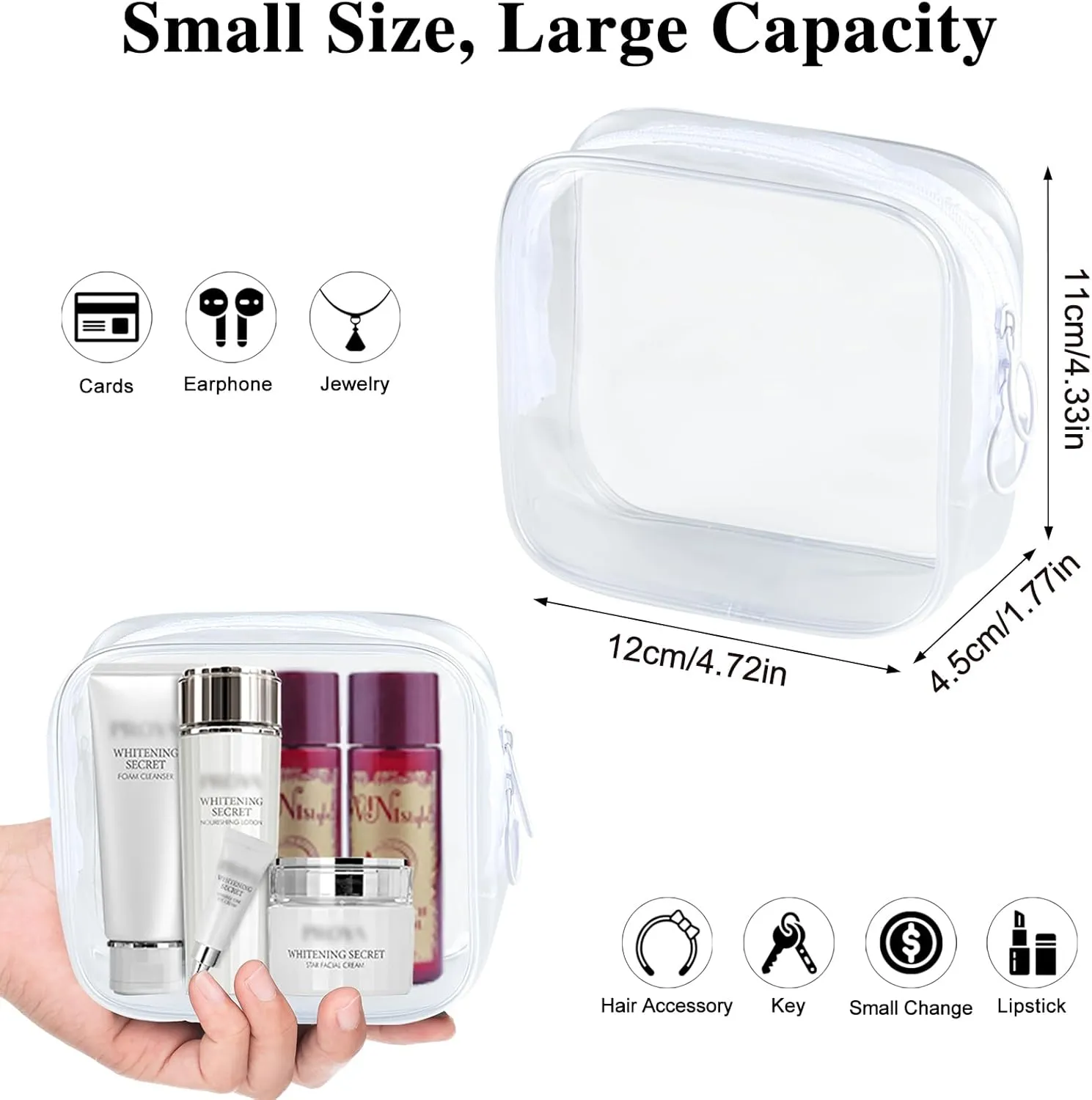 PLULON Small Clear Travel Toiletry Bag - TSA Approved Mini Make Up Zipper Pouch Cosmetic Bag for Women & Men's Purse Essentials