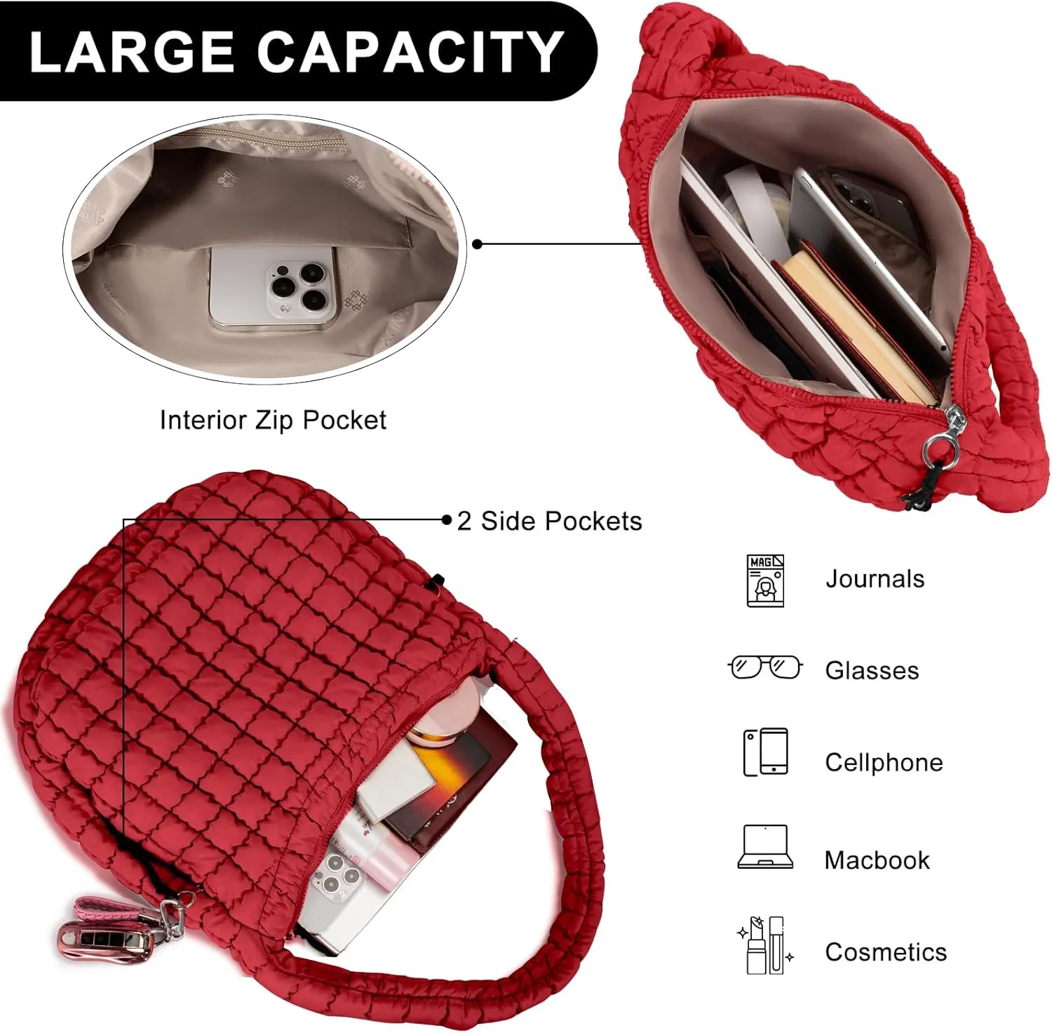 Puffer Tote Bag for Women Large Quilted Puffy Lightweight Carryall Crossbody Tote Bag for Women