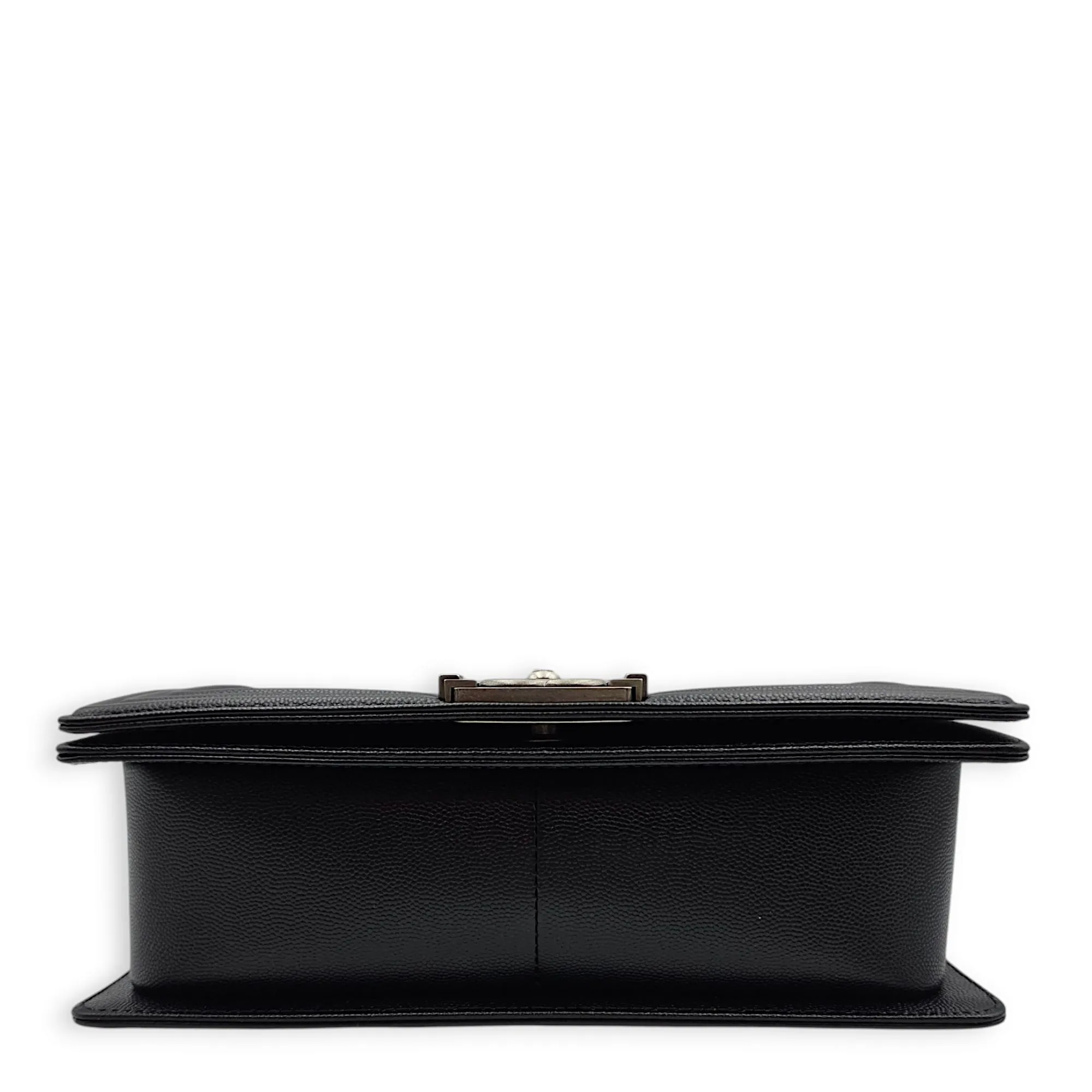 Quilted Boy (25cm) Medium Black Crossbody Bag in Caviar Leather, Ruthenium hardware