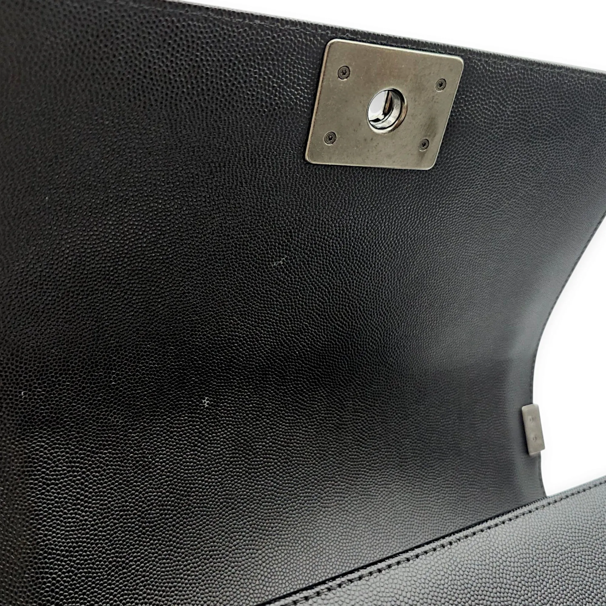 Quilted Boy (25cm) Medium Black Crossbody Bag in Caviar Leather, Ruthenium hardware