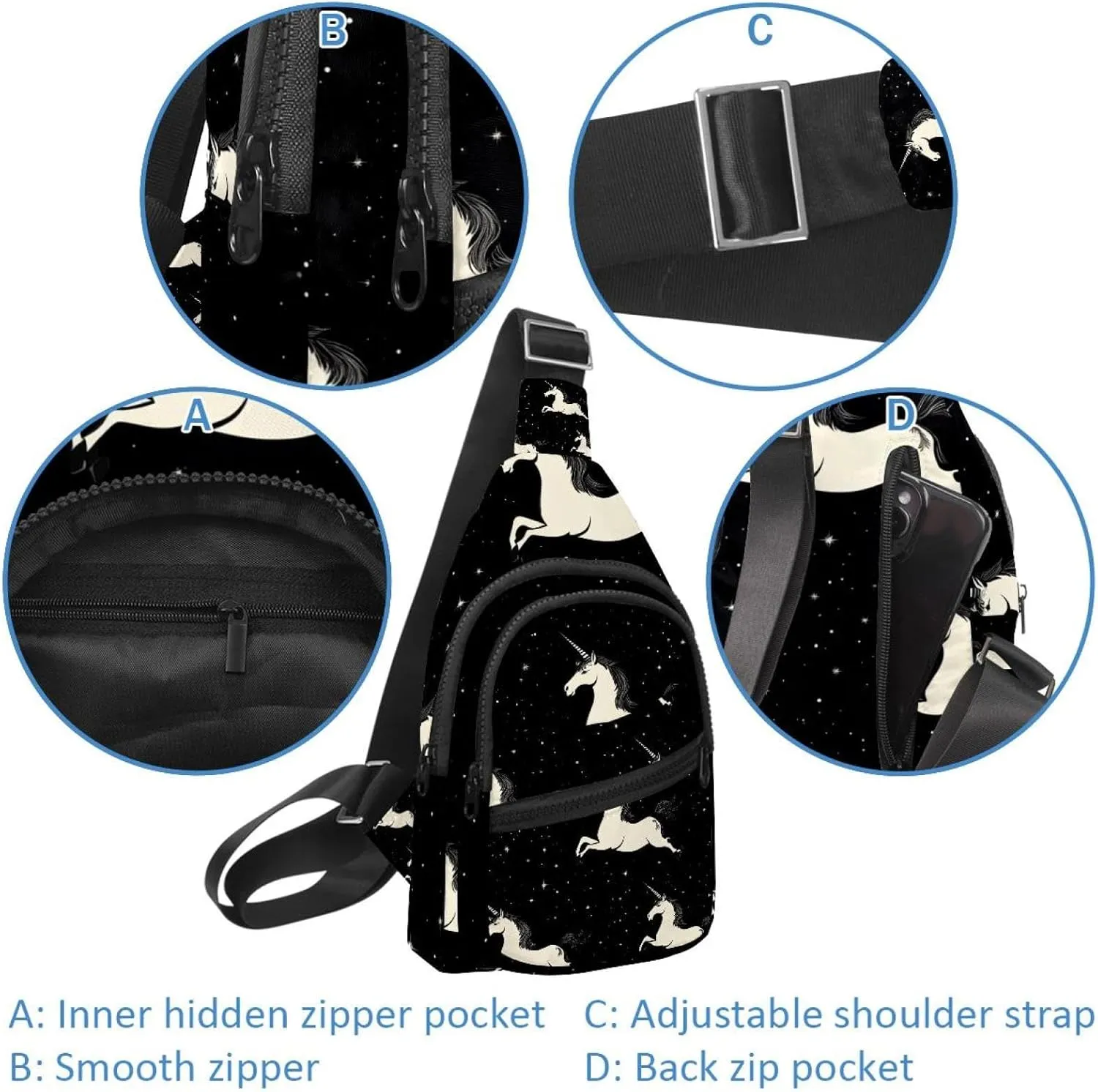 Realistic Unicorn (2) Small Crossbody Sling Backpack Bag for Women Men