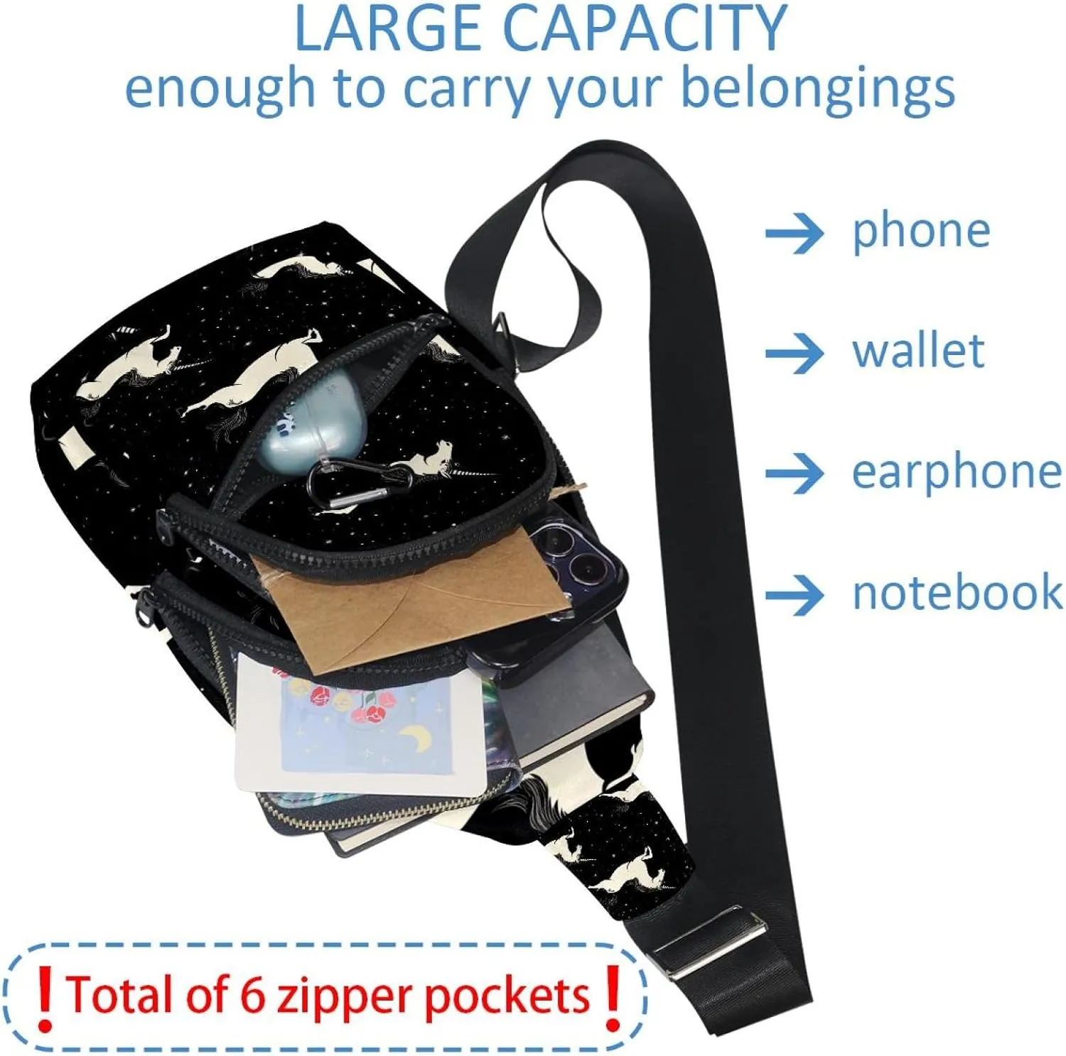 Realistic Unicorn (2) Small Crossbody Sling Backpack Bag for Women Men