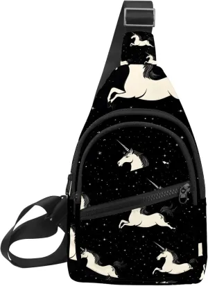 Realistic Unicorn (2) Small Crossbody Sling Backpack Bag for Women Men