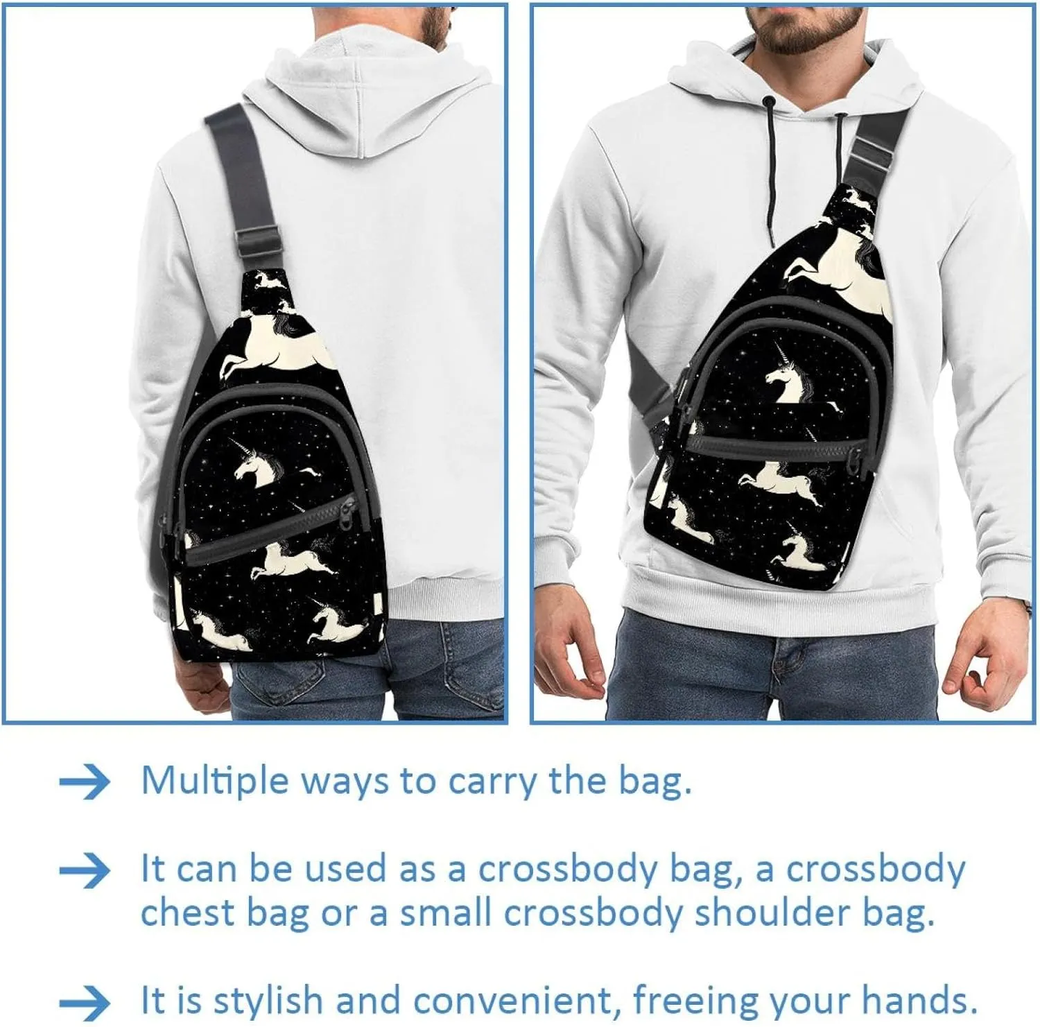 Realistic Unicorn (2) Small Crossbody Sling Backpack Bag for Women Men