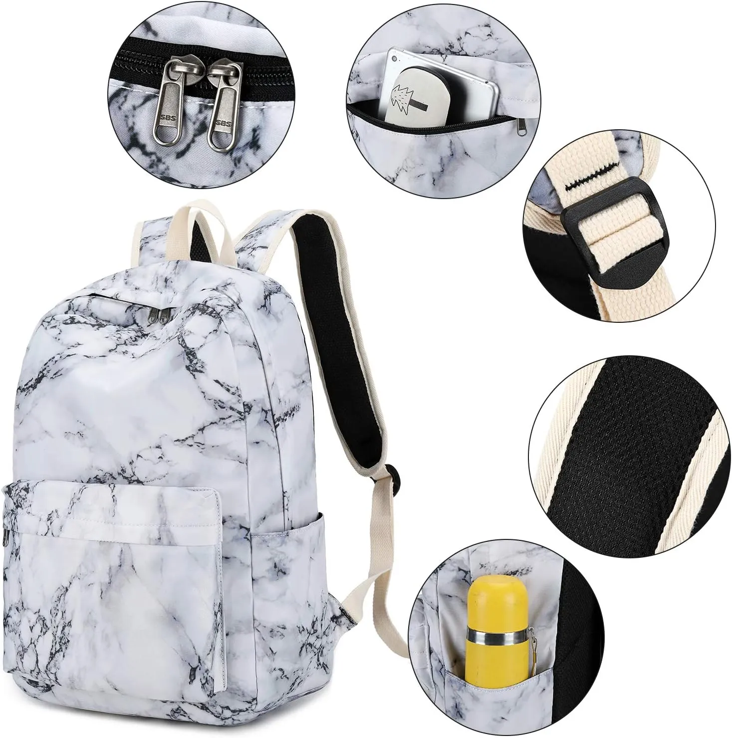 School Backpack Teen Girls Lightweight College Waterproof School Laptop Casual Backpack (Marble)