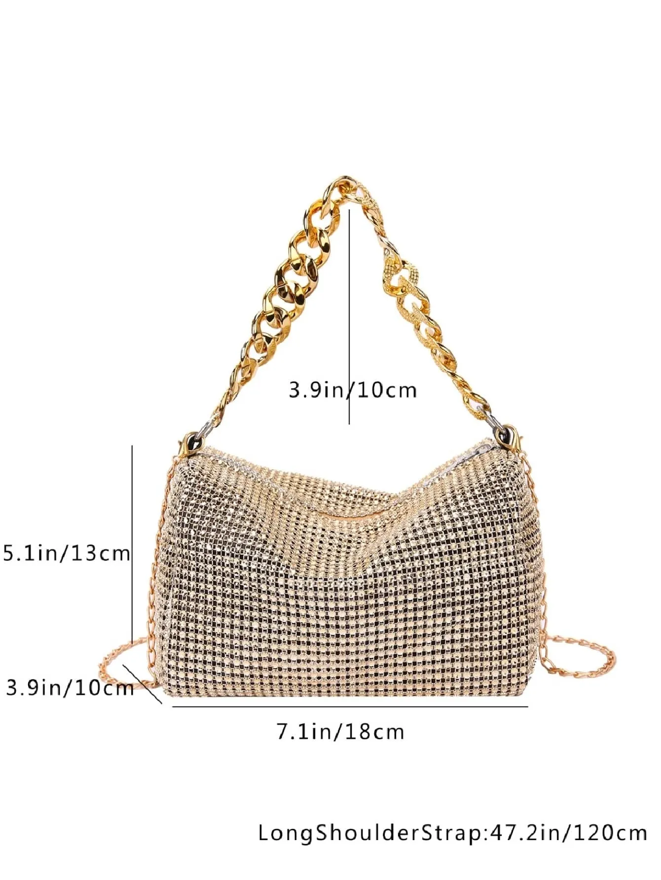 SHEIN Fashion Evening Bag, Round Cylinder Full Rhinestones Chain Crossbody Bag, Zipper Closure Versatile Shoulder Bag, Sparkly Casual Bag