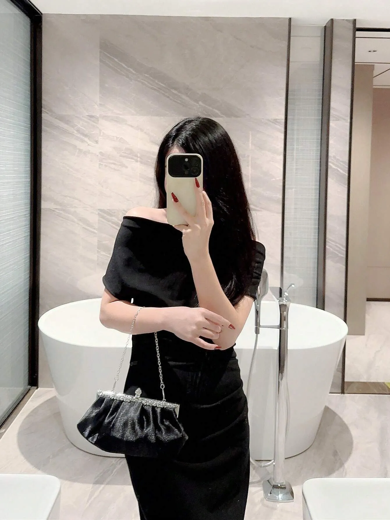 SHEIN Women's Delicate Satin Evening Bag With Rhinestone Decoration, Clutch Bag, Party Bag, Prom Bag, Chain Handbag
