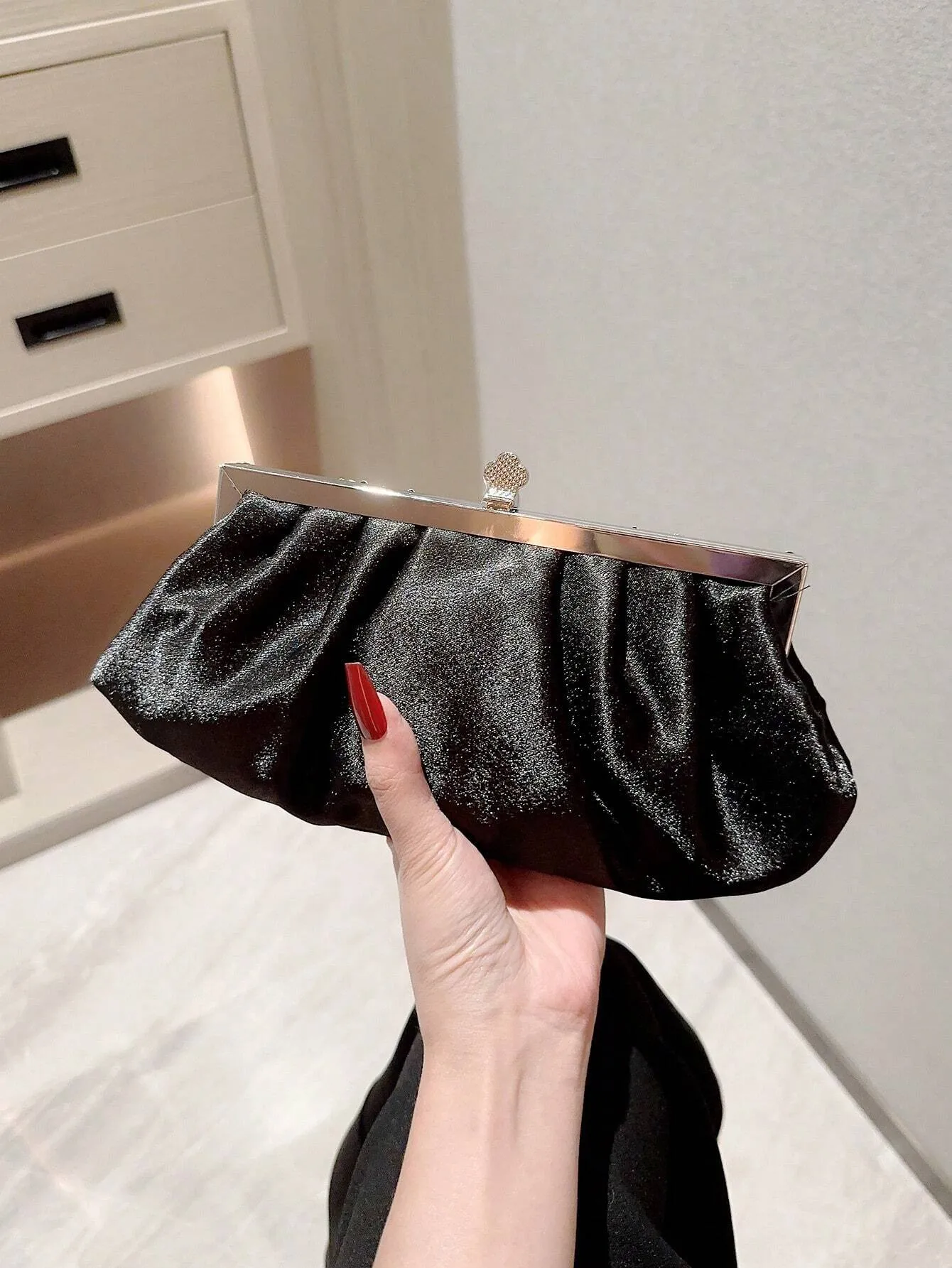 SHEIN Women's Delicate Satin Evening Bag With Rhinestone Decoration, Clutch Bag, Party Bag, Prom Bag, Chain Handbag