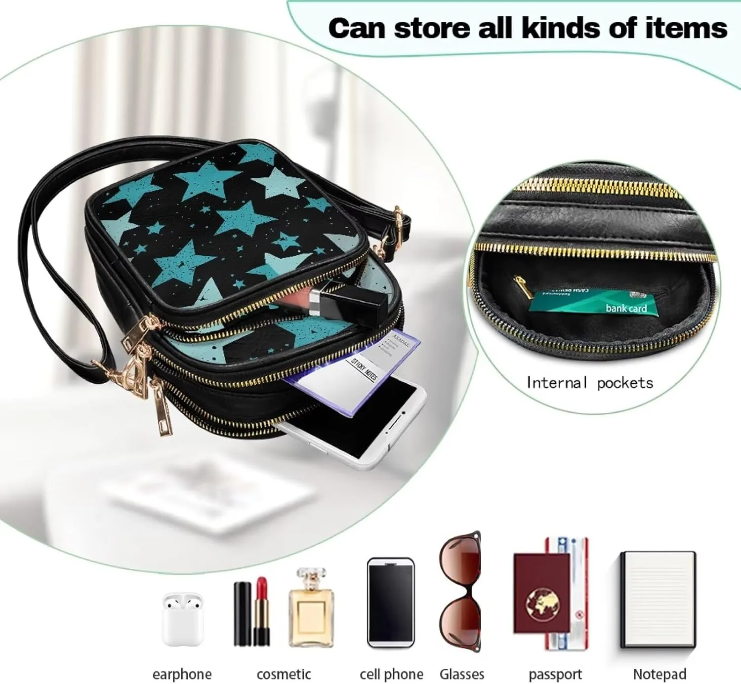 Small Leather Crossbody Bag for Women, Leaf Flowers PU Leather Cell Phone Purse Handbag with Adjustable Strap