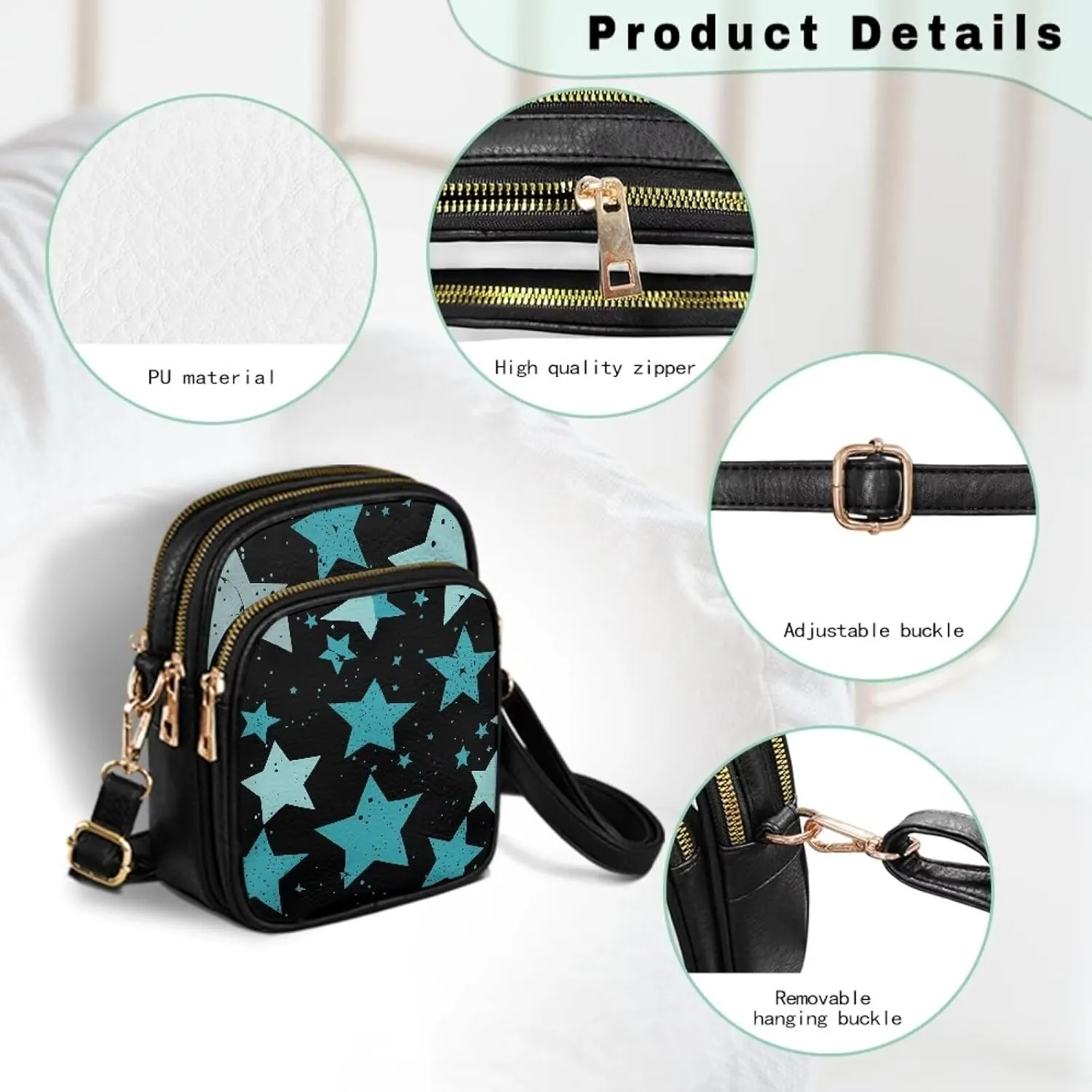 Small Leather Crossbody Bag for Women, Leaf Flowers PU Leather Cell Phone Purse Handbag with Adjustable Strap