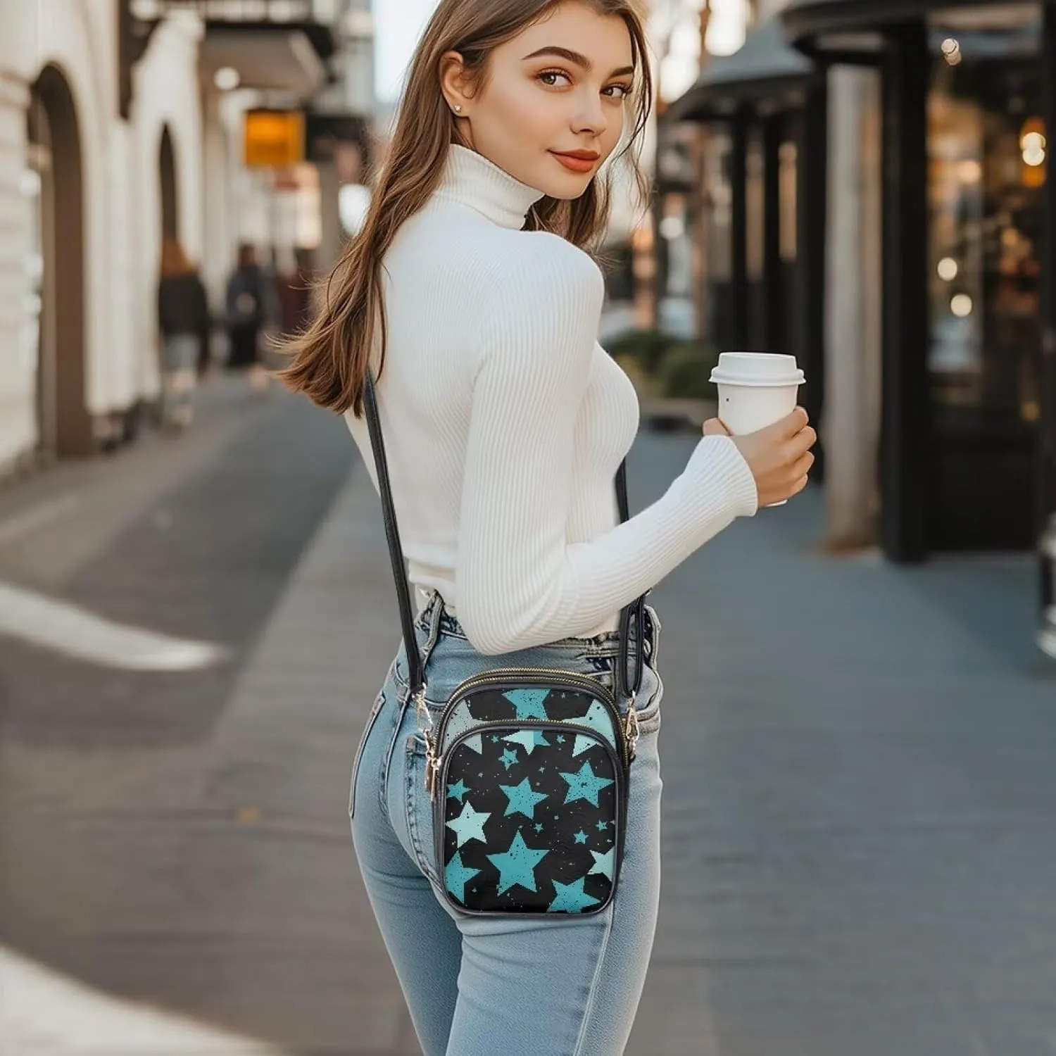 Small Leather Crossbody Bag for Women, Leaf Flowers PU Leather Cell Phone Purse Handbag with Adjustable Strap