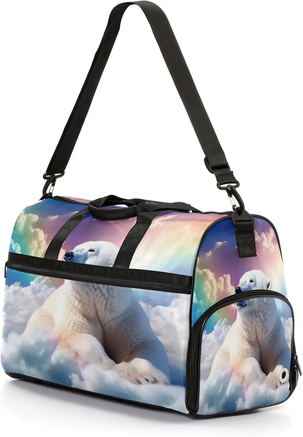 Sports Gym Bag for Women, Sport Duffle Workout Bags with Shoe Compartment, Small Womens Gym Bags, Bear Cloud Rainbow - 4