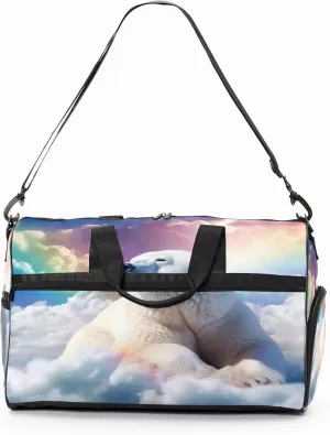 Sports Gym Bag for Women, Sport Duffle Workout Bags with Shoe Compartment, Small Womens Gym Bags, Bear Cloud Rainbow - 4
