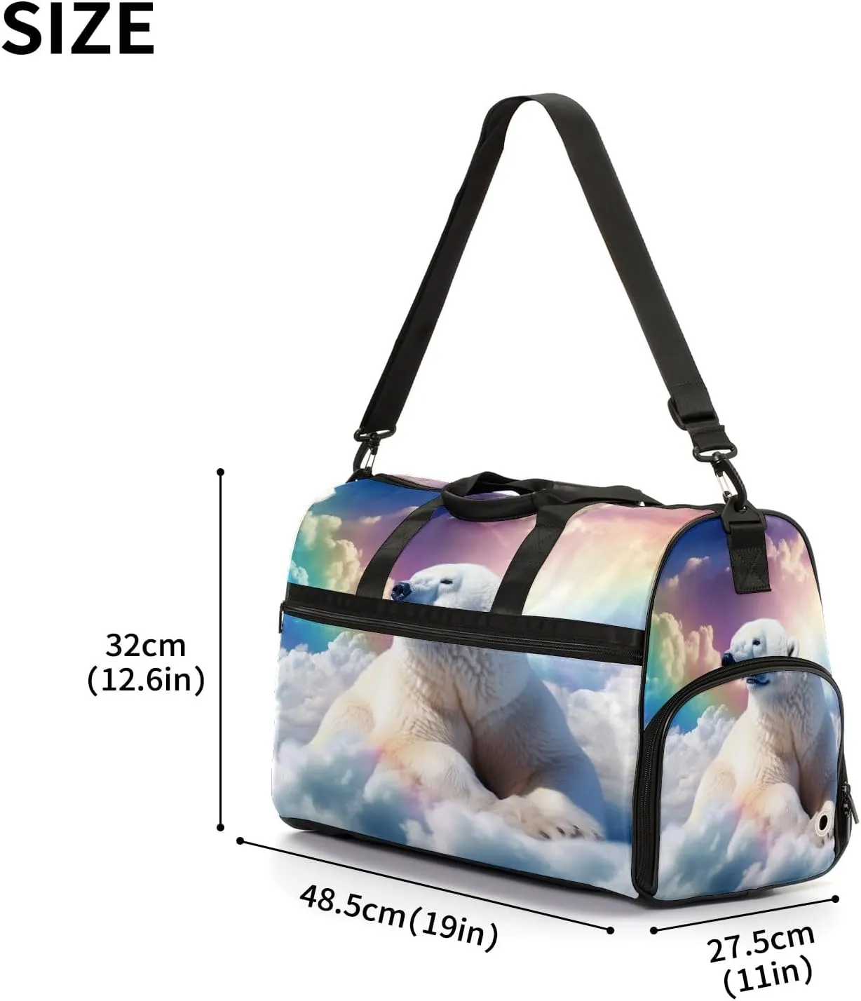 Sports Gym Bag for Women, Sport Duffle Workout Bags with Shoe Compartment, Small Womens Gym Bags, Bear Cloud Rainbow - 4