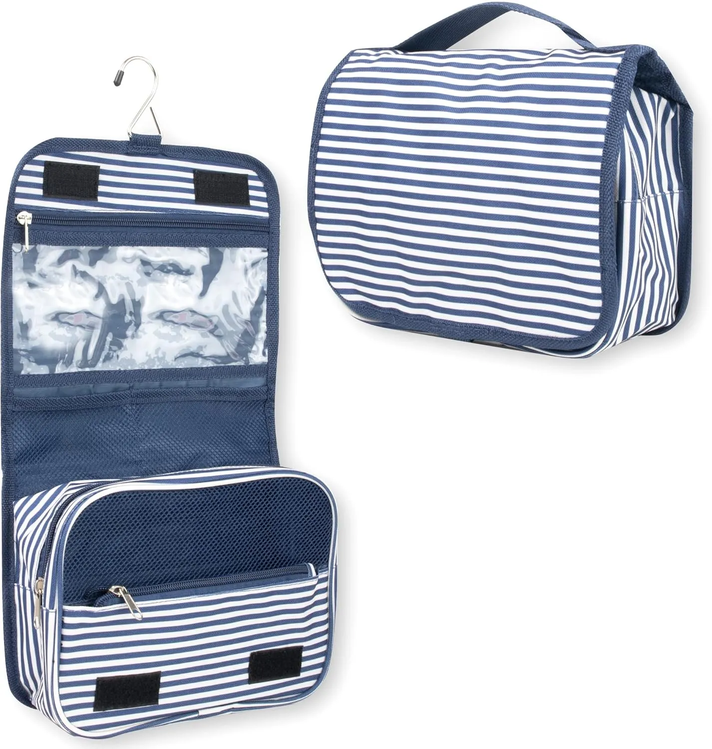 Summit Ridge Multi Pocket Hanging Toiletry Bag Travel Bag with Hanging Hook, Water-resistant Makeup Cosmetic Bag Travel Organizer for Accessories, Shampoo, Toiletries (Striped)