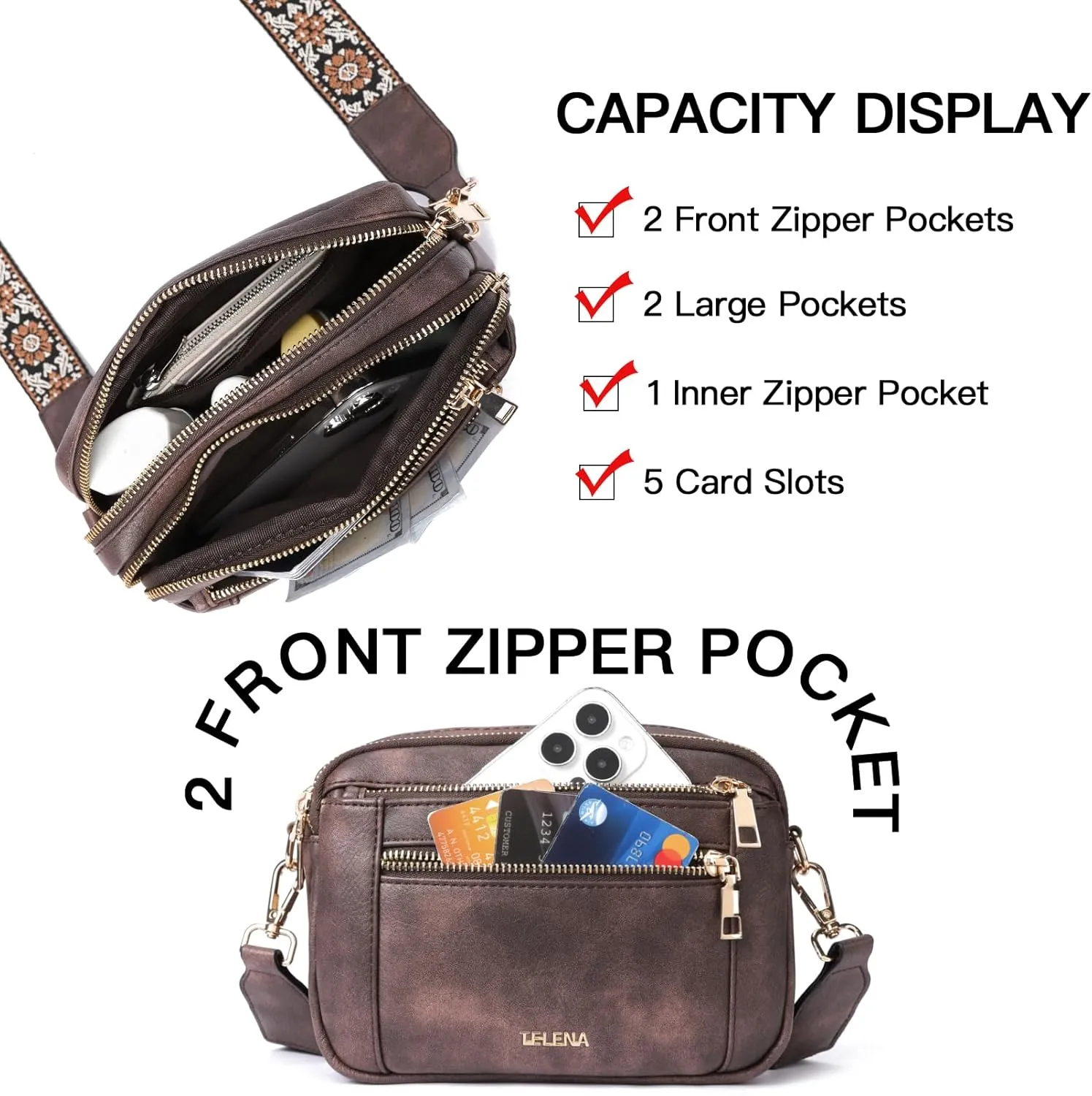 Telena Crossbody Purse for Women Small Crossbody Bags Trendy Vegan Leather with Adjustable Shoulder Strap
