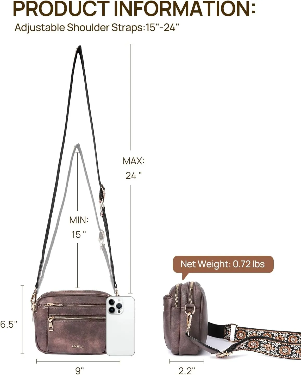 Telena Crossbody Purse for Women Small Crossbody Bags Trendy Vegan Leather with Adjustable Shoulder Strap