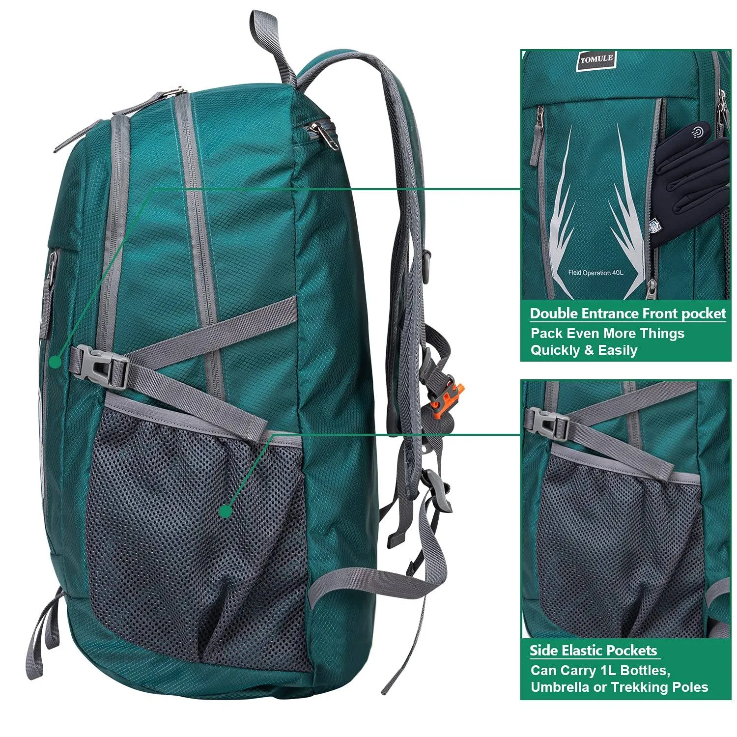 TOMULE Camping Hiking Daypacks, 40L Lightweight Packable Hiking Backpack Travel Backpack for Women Men