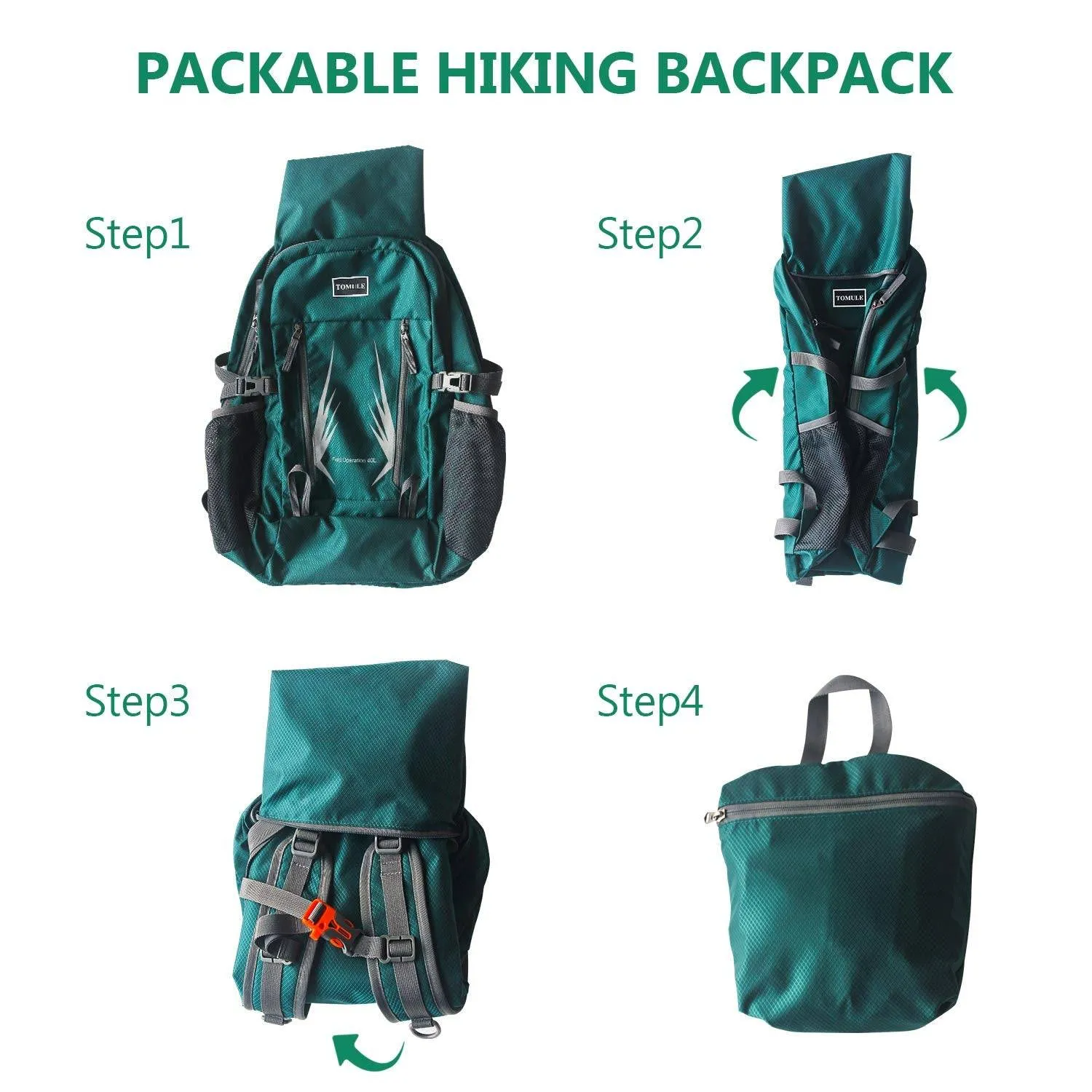 TOMULE Camping Hiking Daypacks, 40L Lightweight Packable Hiking Backpack Travel Backpack for Women Men
