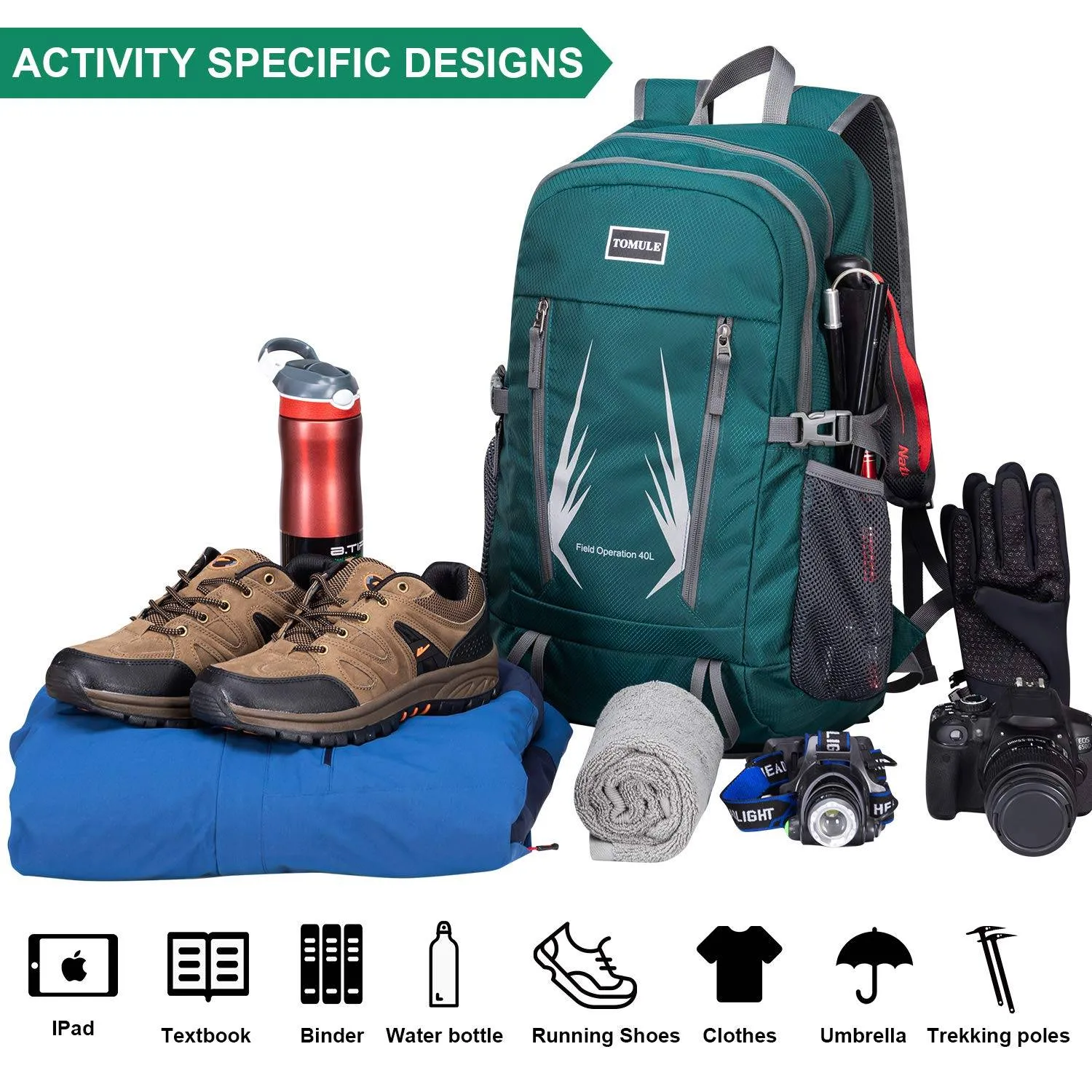 TOMULE Camping Hiking Daypacks, 40L Lightweight Packable Hiking Backpack Travel Backpack for Women Men