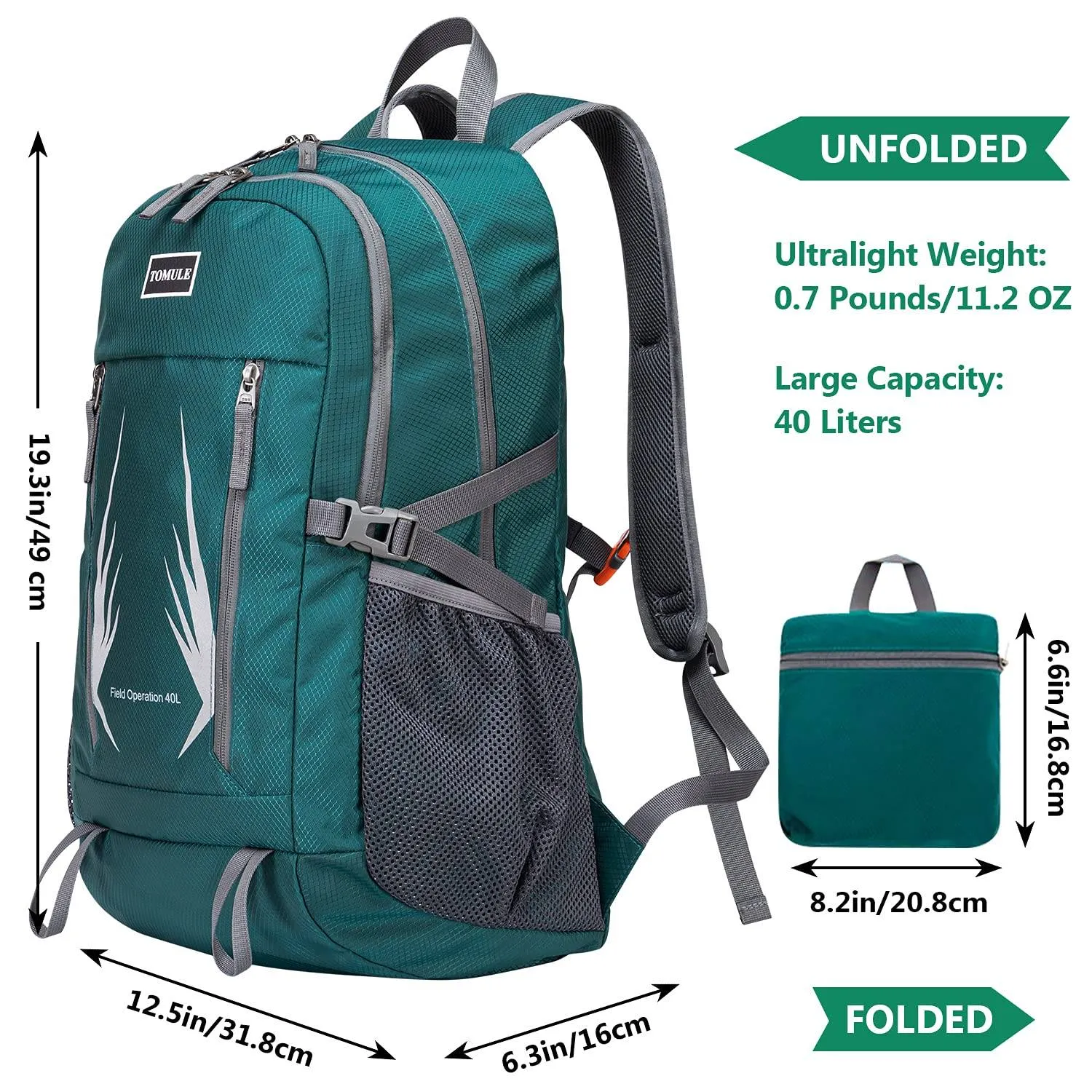 TOMULE Camping Hiking Daypacks, 40L Lightweight Packable Hiking Backpack Travel Backpack for Women Men