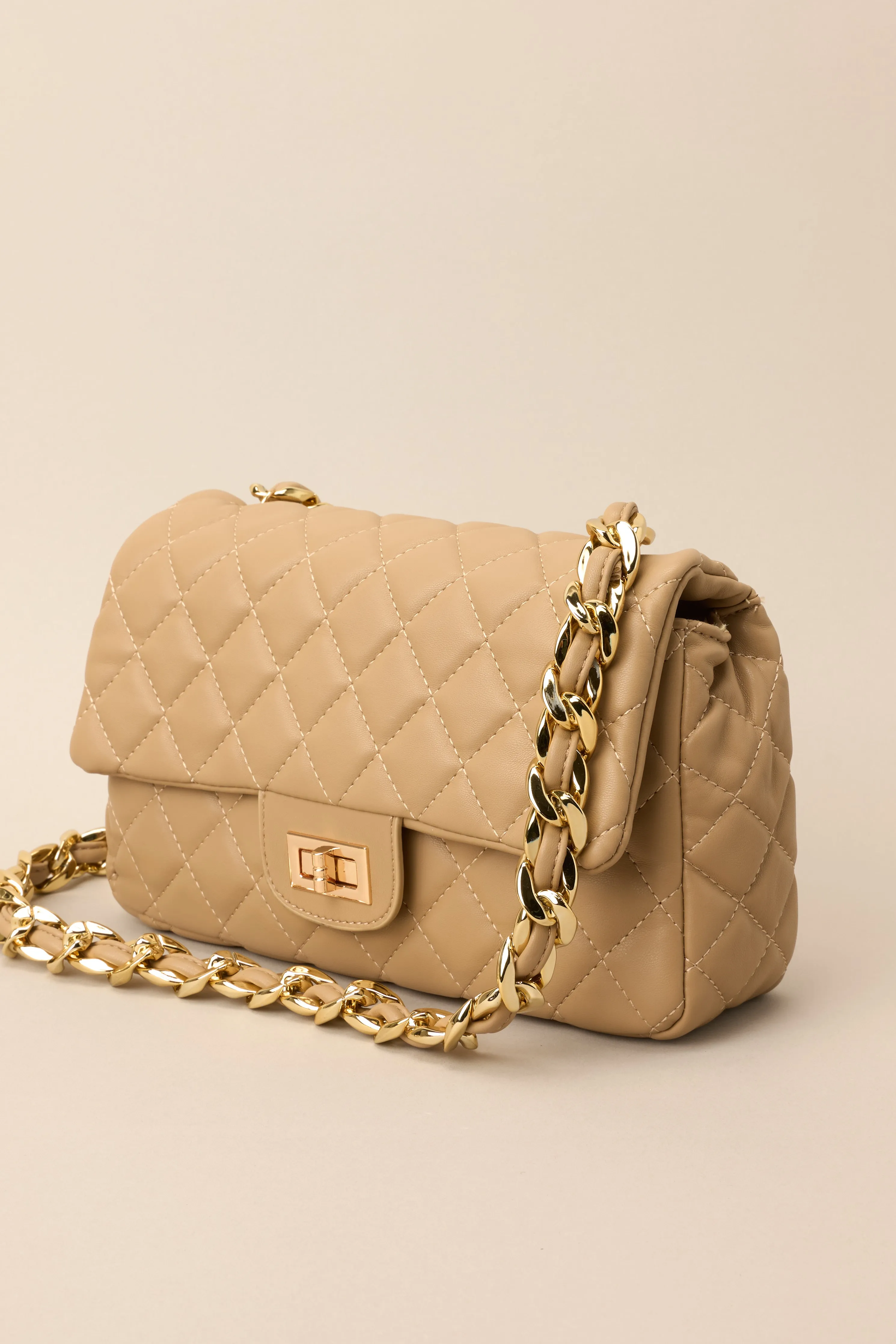 Undeniable Beauty Tan Quilted Crossbody Bag