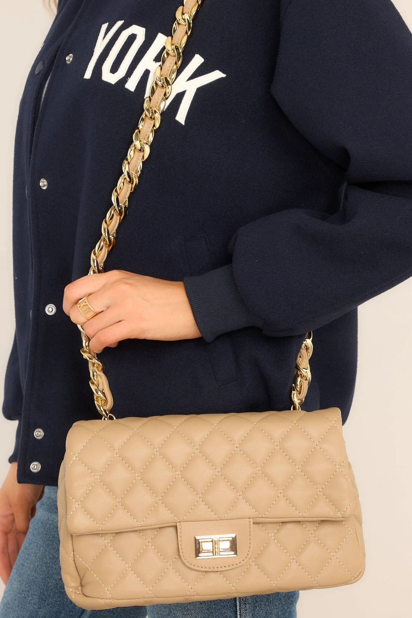 Undeniable Beauty Tan Quilted Crossbody Bag