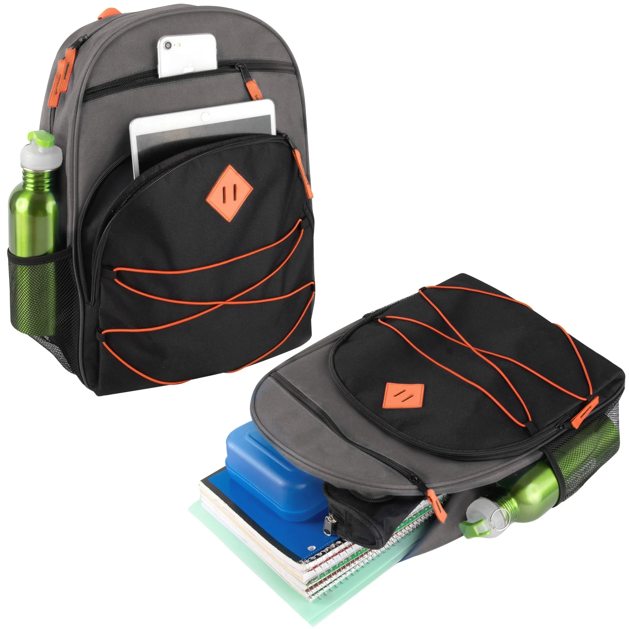 Wholesale 17 Inch Multi Pocket Bungee Backpack - 5 Colors