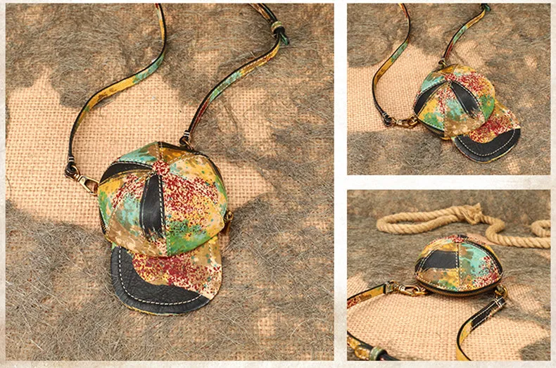 Womens Cap Shaped Mini Leather Crossbody Purse Cross Shoulder Bag