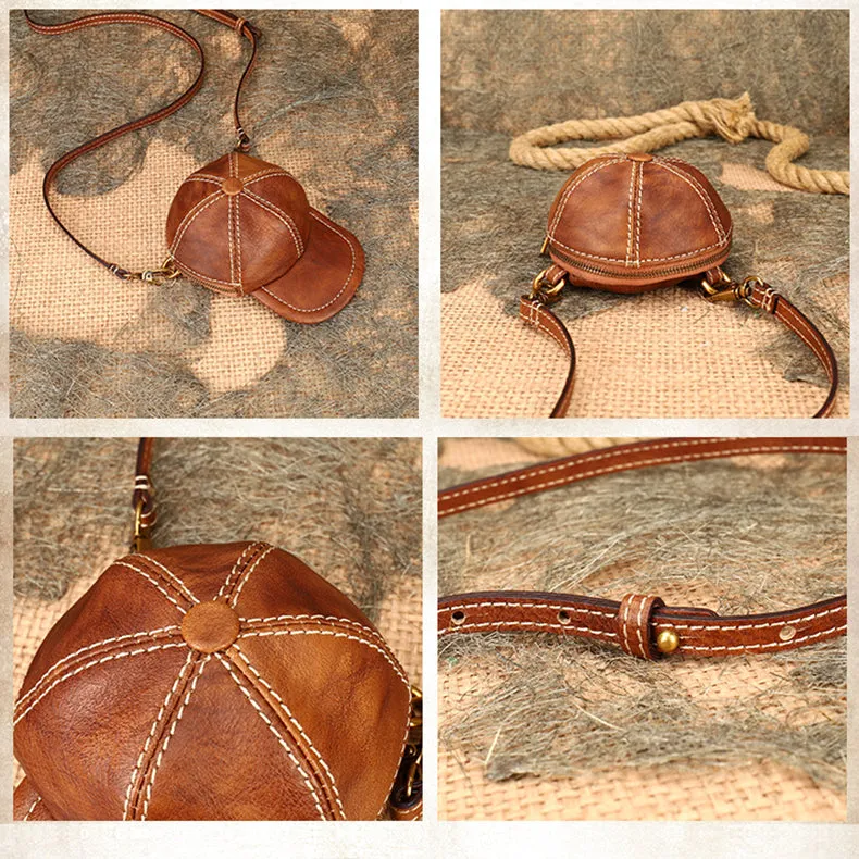 Womens Cap Shaped Mini Leather Crossbody Purse Cross Shoulder Bag