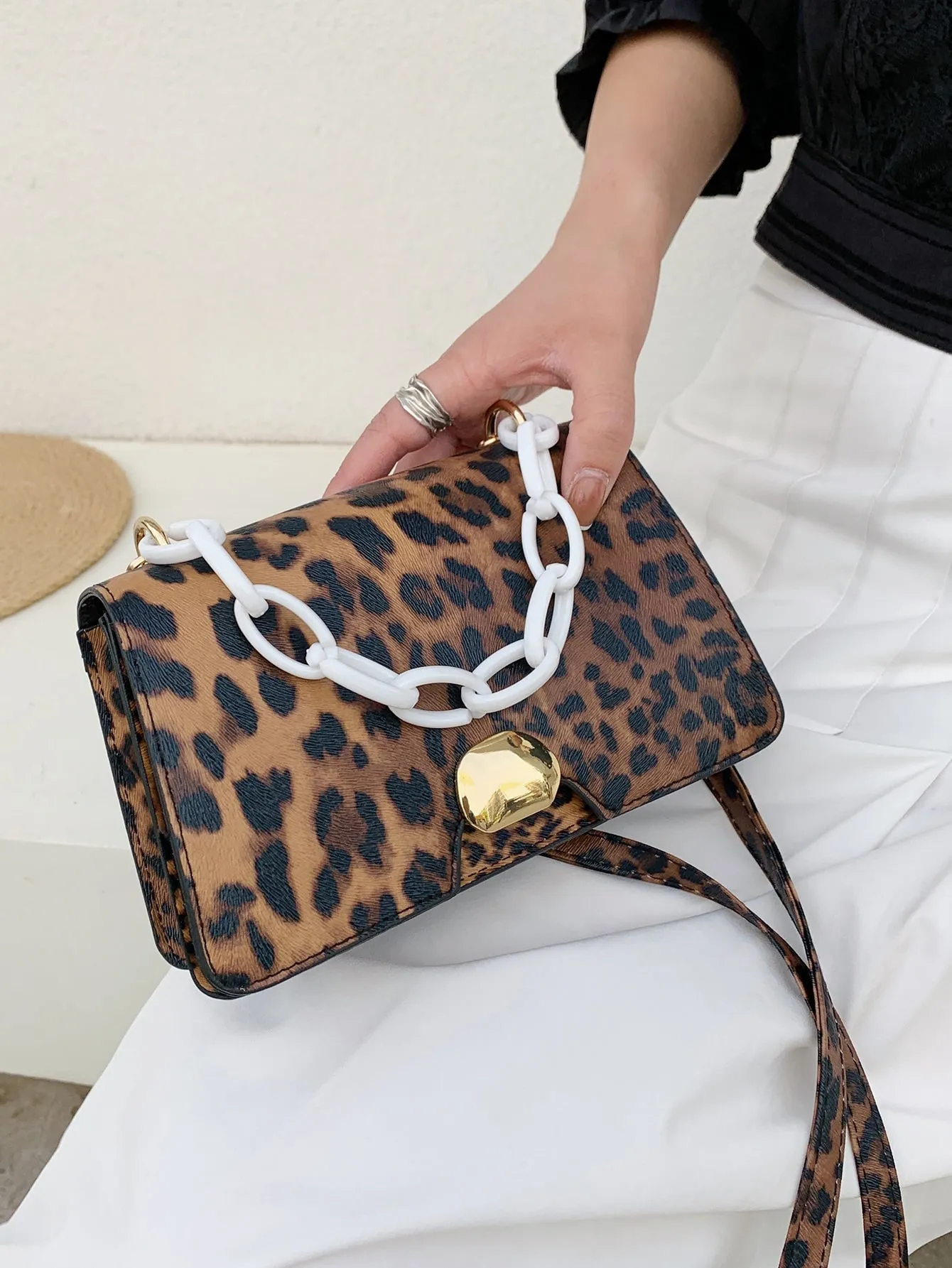 Zebra Striped Chain Satchel Bag