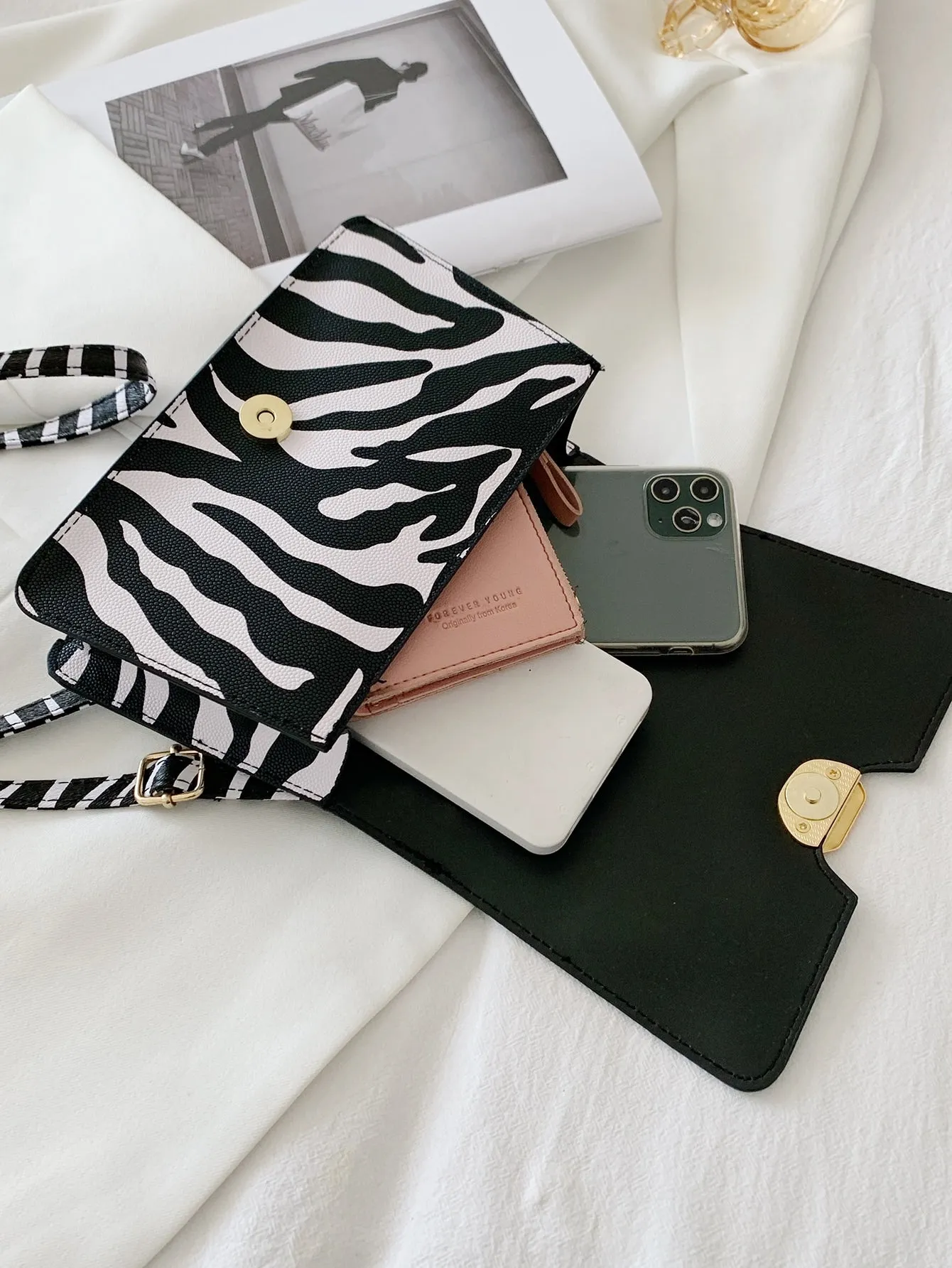 Zebra Striped Chain Satchel Bag