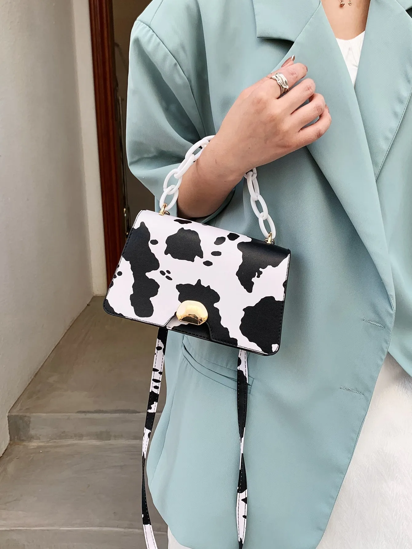 Zebra Striped Chain Satchel Bag