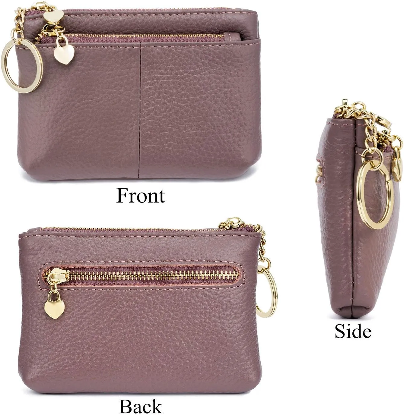 ZOOEASS Women Genuine Leather Zip Mini Coin Purse With Key Ring Triple Zipper Card Holder Wallet