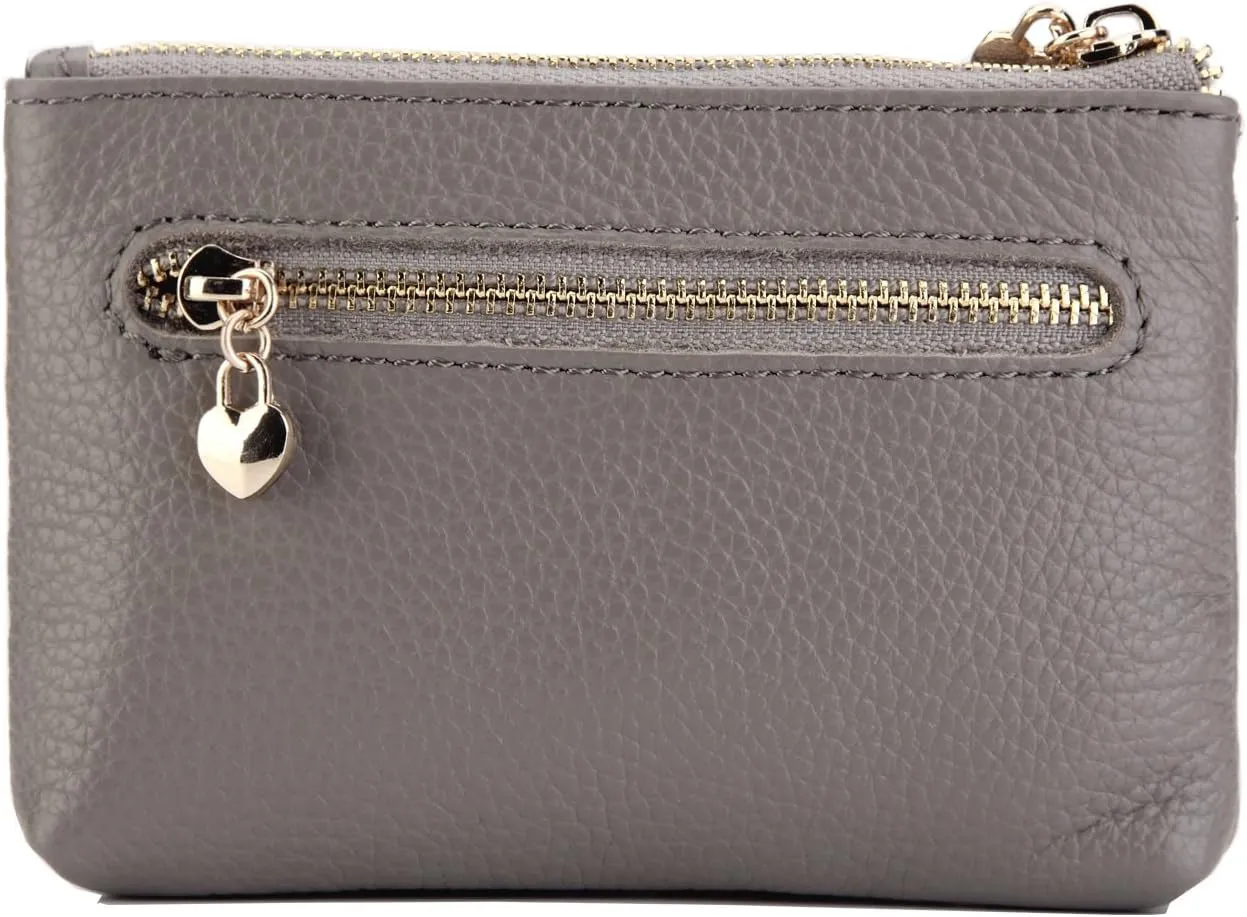 ZOOEASS Women Genuine Leather Zip Mini Coin Purse With Key Ring Triple Zipper Card Holder Wallet