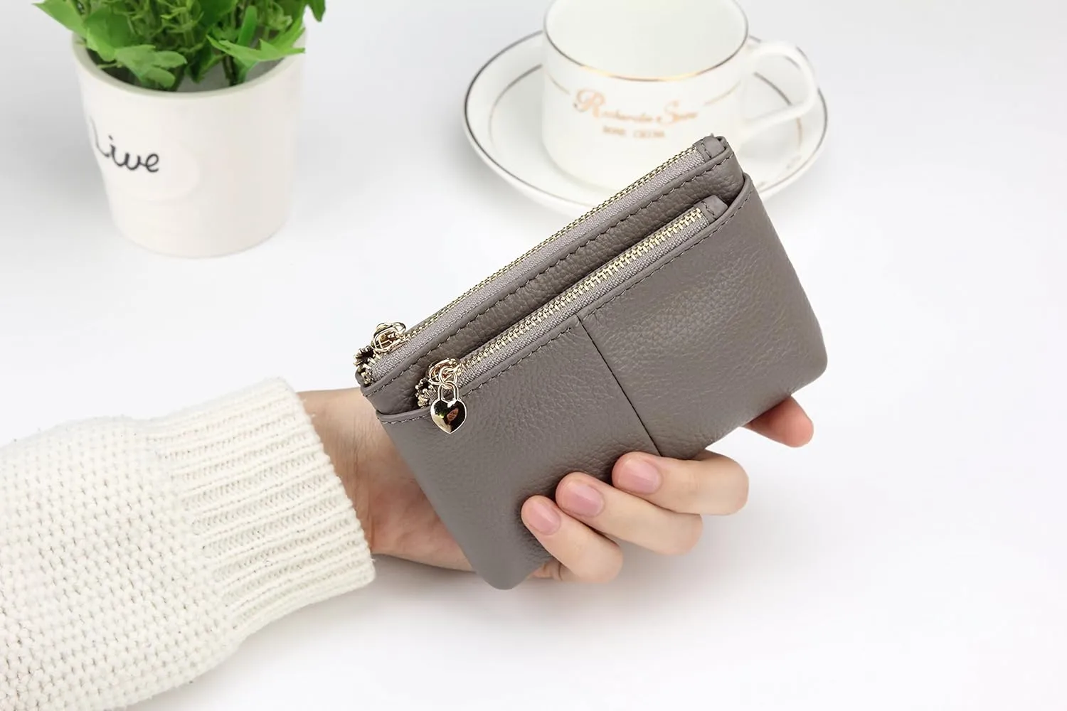 ZOOEASS Women Genuine Leather Zip Mini Coin Purse With Key Ring Triple Zipper Card Holder Wallet